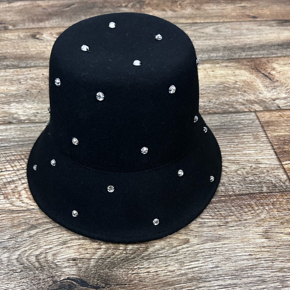 Kate Spade New York Black Rhinestone Embellished Cloche Hat